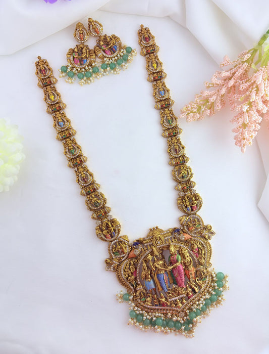 Tradiitonal srinivasa kalyanam haram crafted with rich enamek accents and graceful beads