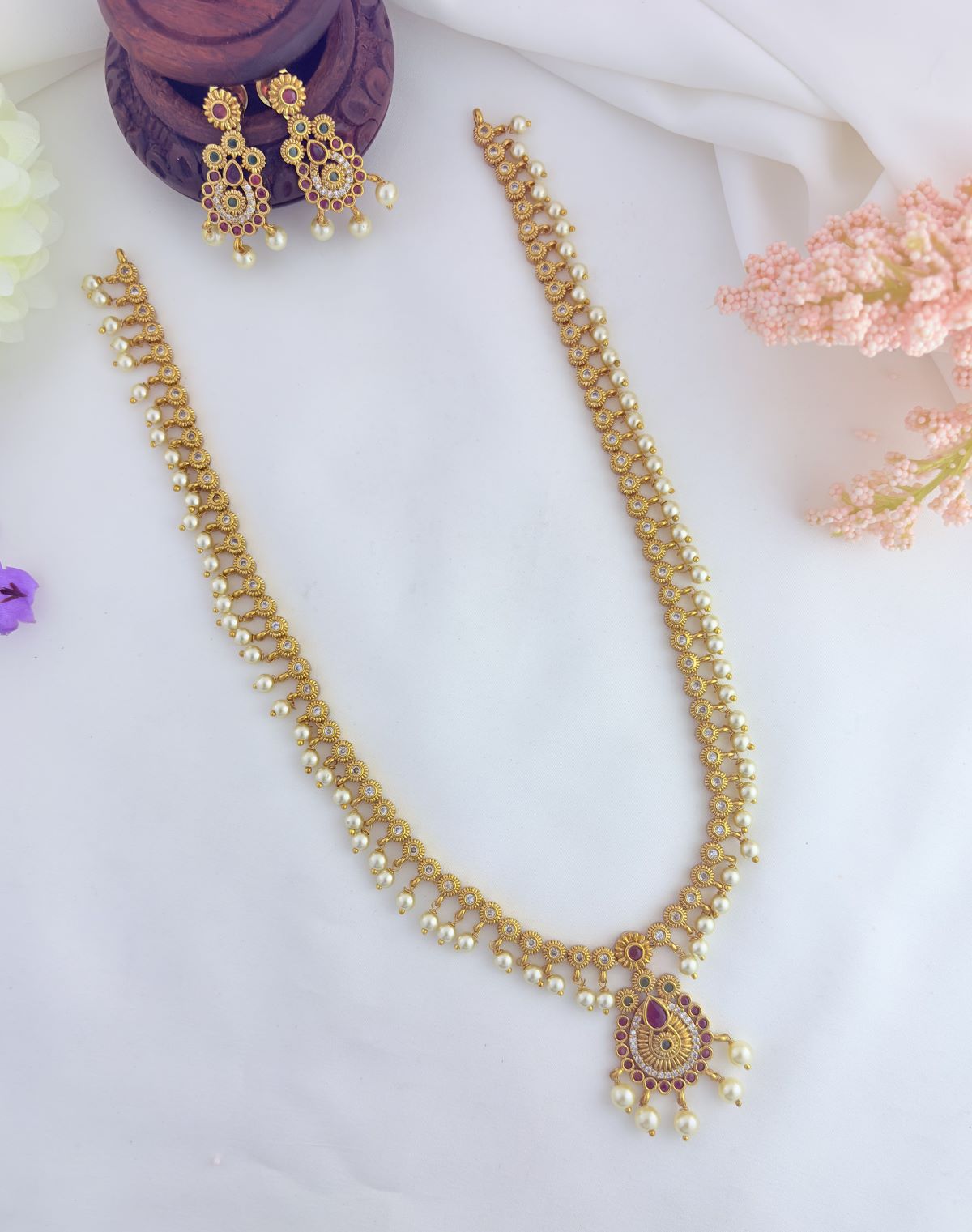Premium matte finish haram adorned with AD stones and pearls