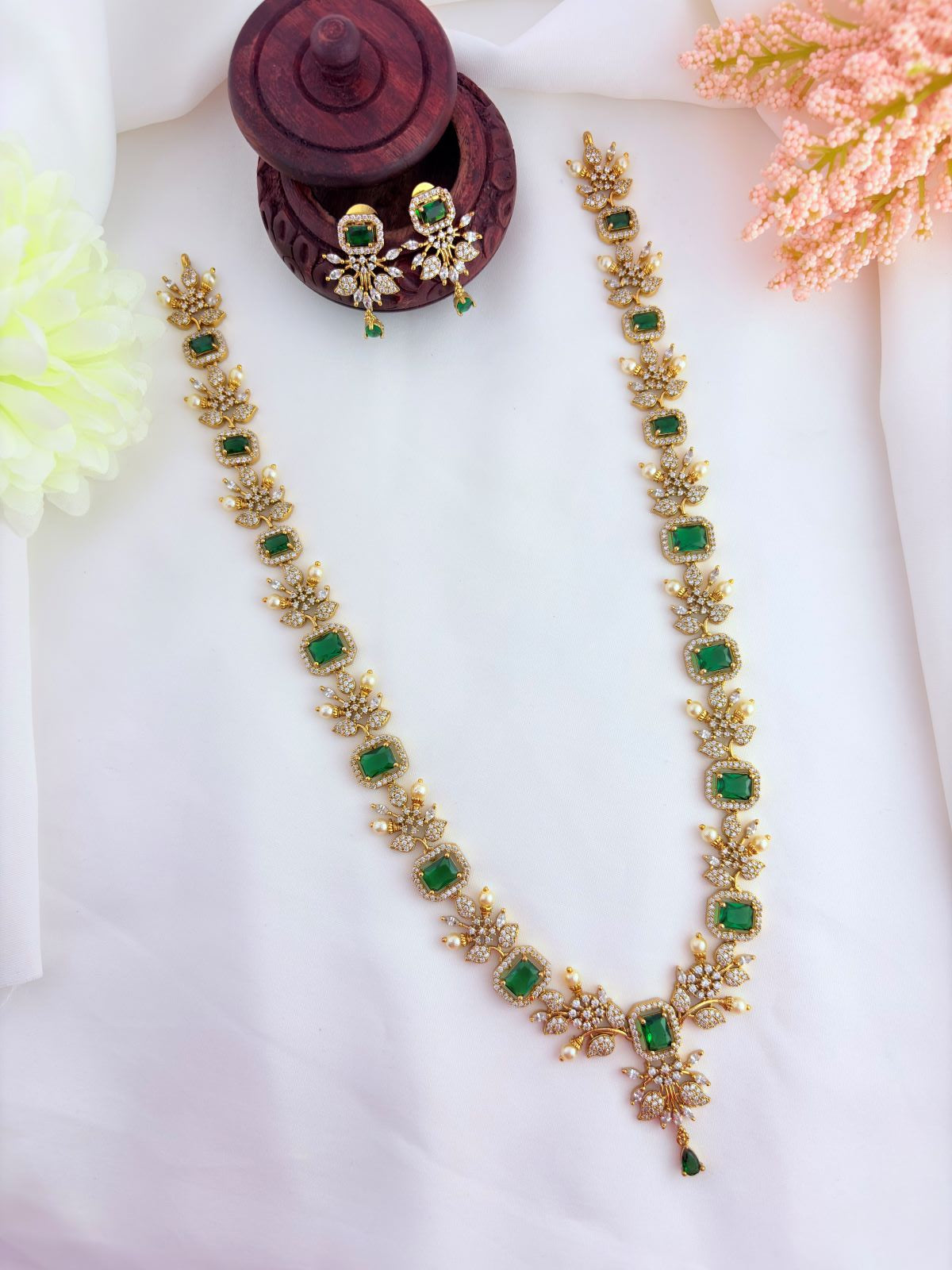 Elegant haram featuring vibrant AD stones, pearls in premium matte finish