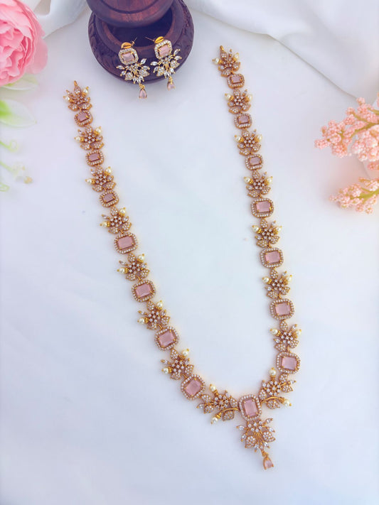 Elegant haram featuring vibrant AD stones, pearls in premium matte finish