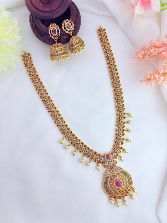 Elegant matte finish haram enhanced with radiant stones and intricate bead detailing