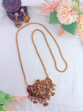 Temple jewellery - Matte finish lakshmi pendant chain with matching jhumka- 30 inches length
