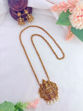 Temple jewellery - Matte finish lakshmi pendant chain with matching jhumka- 24 inches length