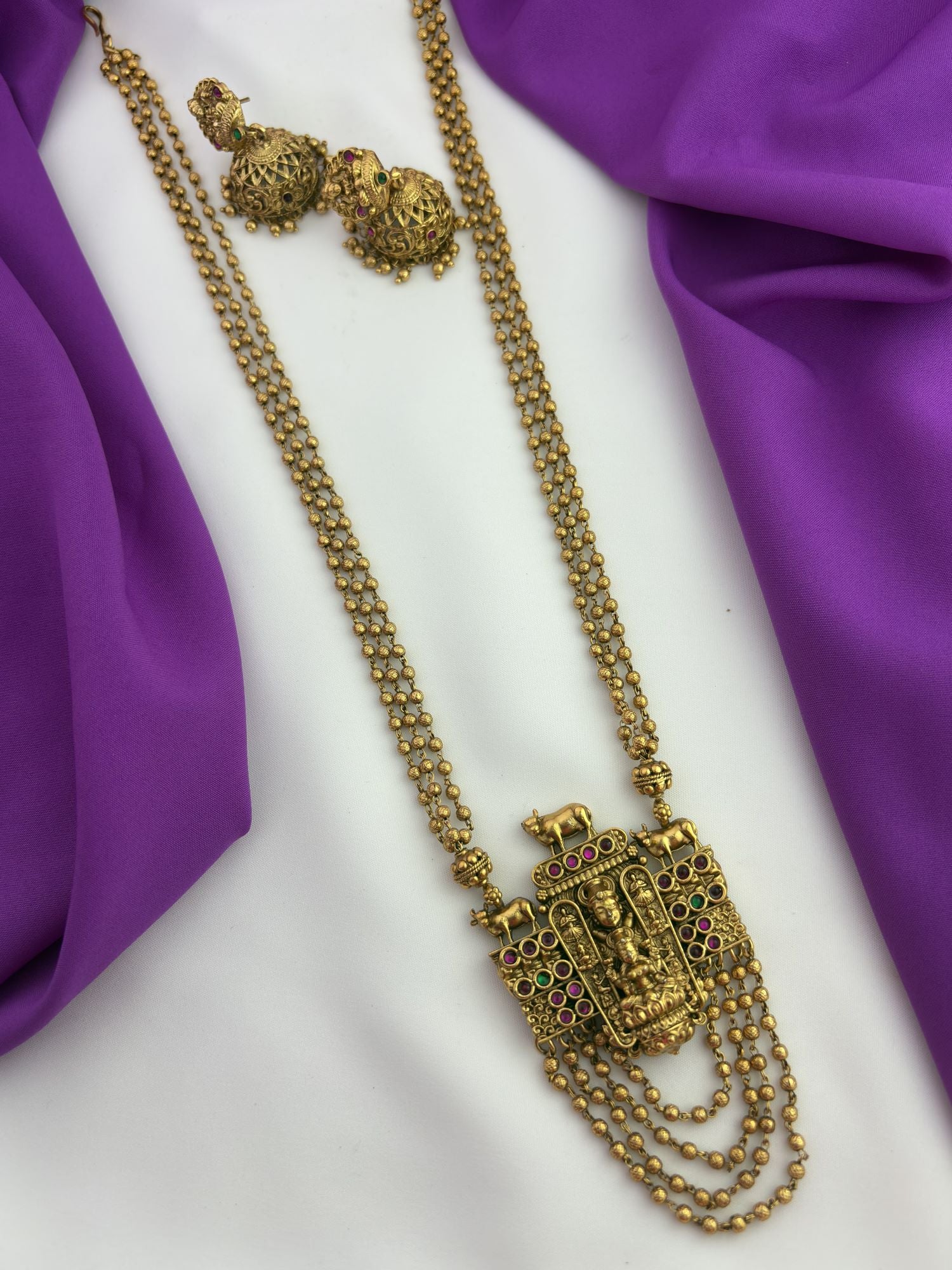 Elegant Lakshmi pendant haram inspired by South Indian temple jewellery