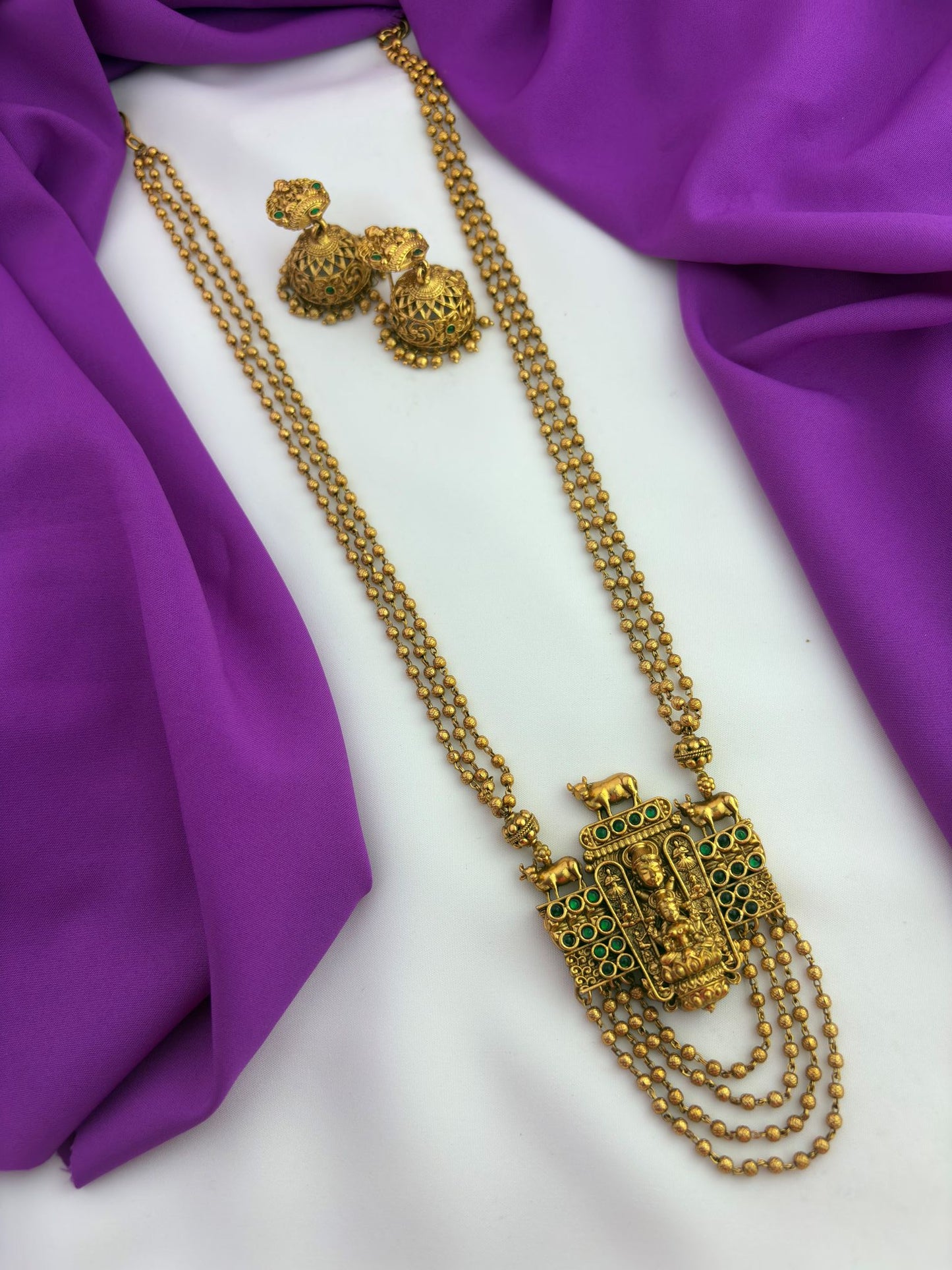 Elegant Lakshmi pendant haram inspired by South Indian temple jewellery