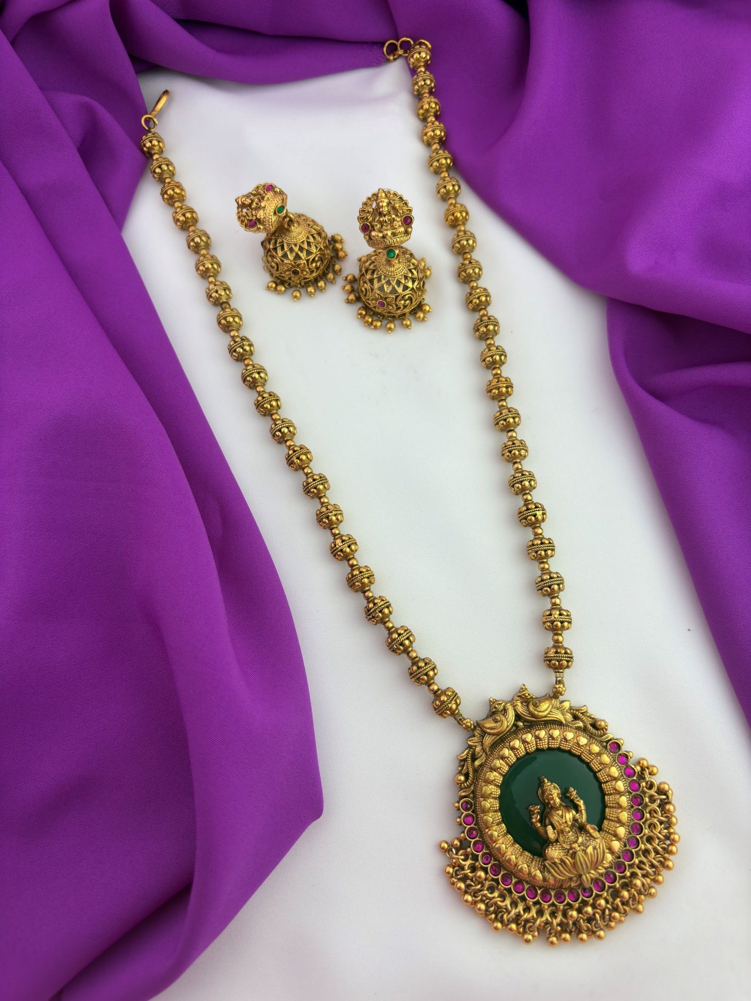 Elegant Lakshmi pendant chettinad haram inspired by South Indian temple jewellery