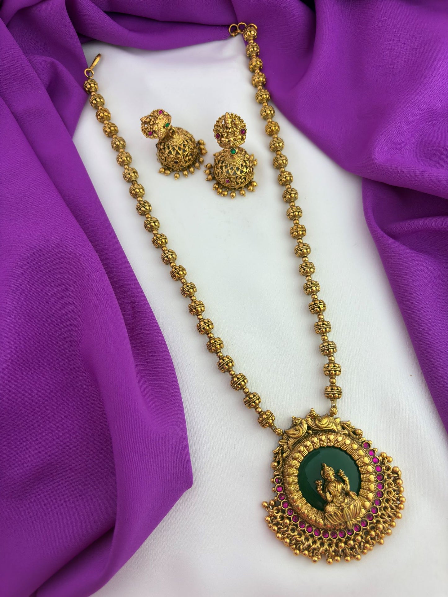 Elegant Lakshmi pendant chettinad haram inspired by South Indian temple jewellery