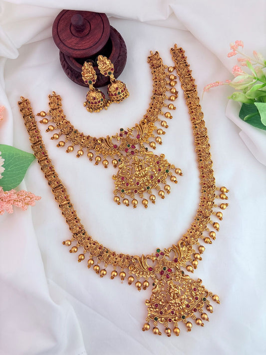 Matte finish lakshmi pendant combo set with matching jhumka