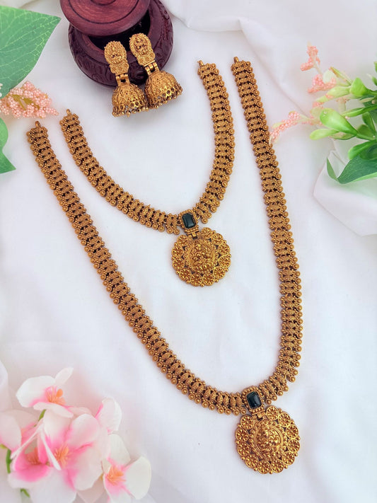 Matte finish lakshmi pendant combo set with matching jhumka
