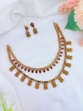 Premium matte two layer lakshmi pendant neckset with matching earrings