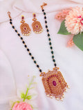 Premium matte finish green bead mid haram set with matching earrings