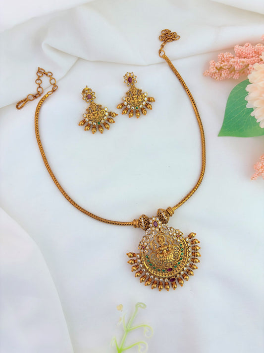 Tradition in modern elegance - Premium matte lakshmi pendant neckset