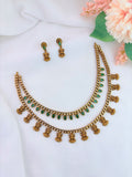 Premium matte two layer lakshmi pendant neckset with matching earrings