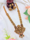 Temple jewellery - Lakshmi pendant haram and jhumka beautifully crafted with golden beads