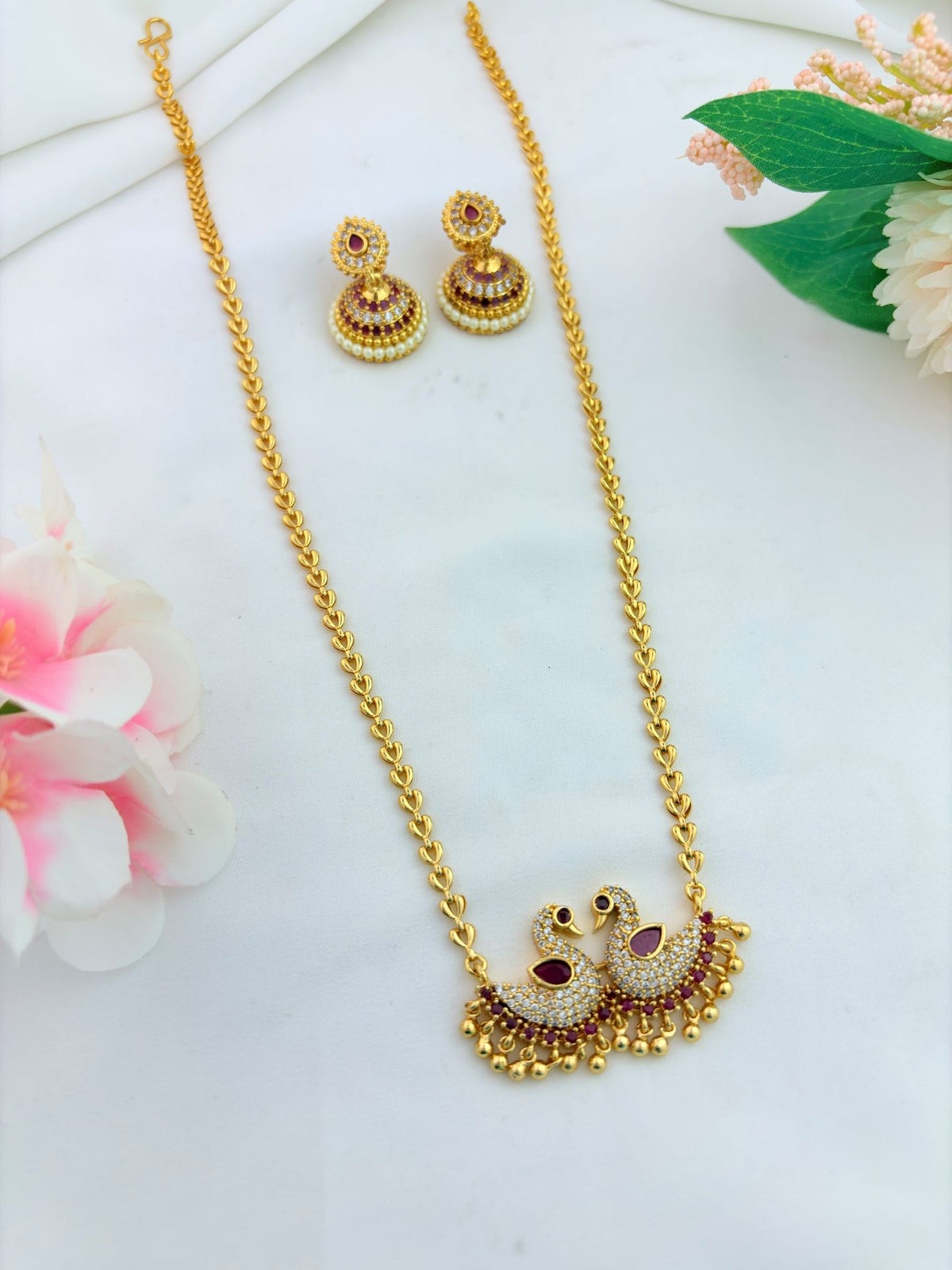 Premium microgold finish short chain with jhumka