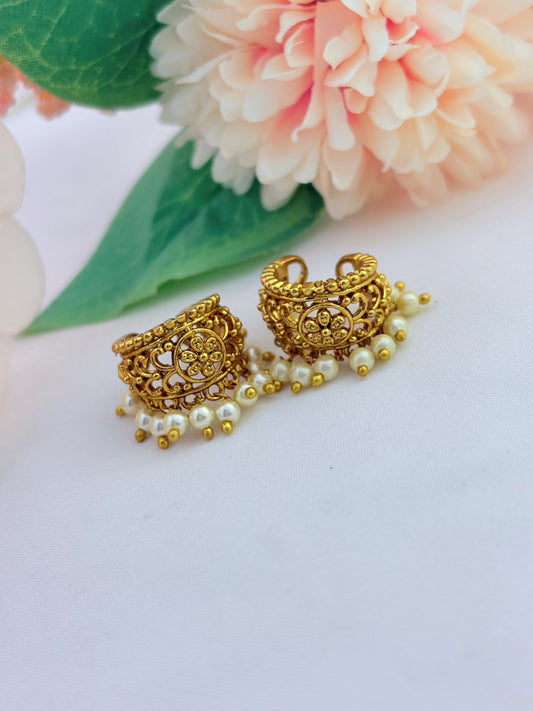 Premium matte finish bugadi earrings adorned with pearls