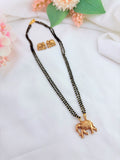 Elephant pendant black bead short chain