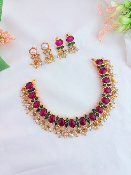 Matte finish reversible neckset with two pair earrings