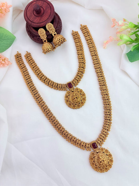 Matte finish lakshmi pendant combo set with matching jhumka