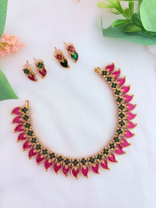 Matte finish reversible neckset with two pair earrings