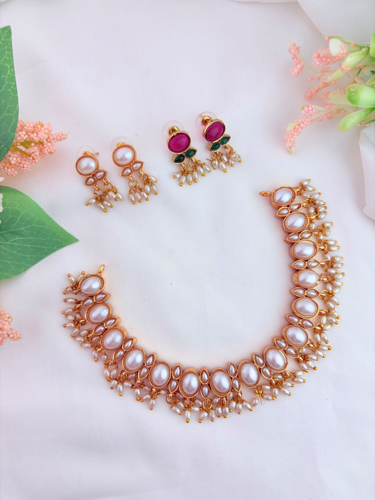 Matte finish reversible neckset with two pair earrings