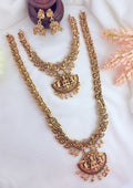 Temple jewellery - Matte finish combo set beautifully adorned with AD stones and pearl drops