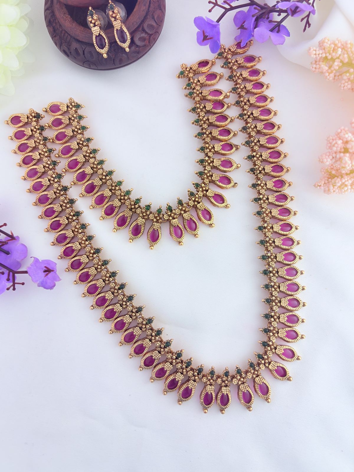 Tradition in modern elegance - Matte finish combo set with matching earrings
