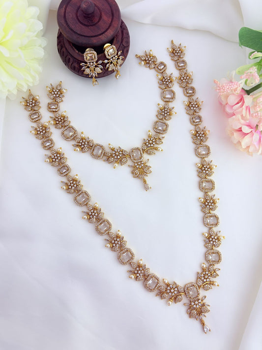 Elegant combo set featuring vibrant AD stones, pearls in premium matte finish