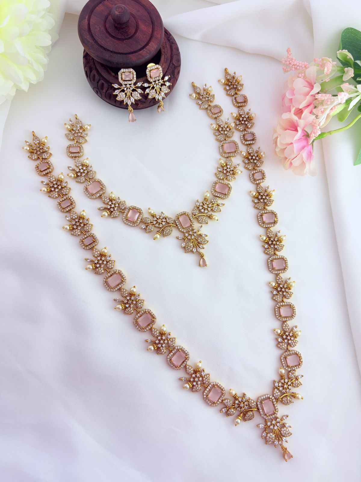 Elegant combo set featuring vibrant AD stones, pearls in premium matte finish