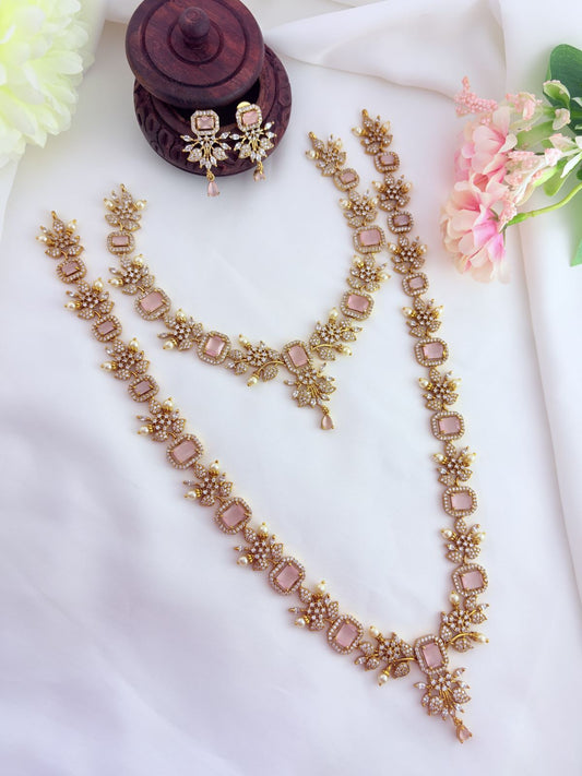 Elegant combo set featuring vibrant AD stones, pearls in premium matte finish