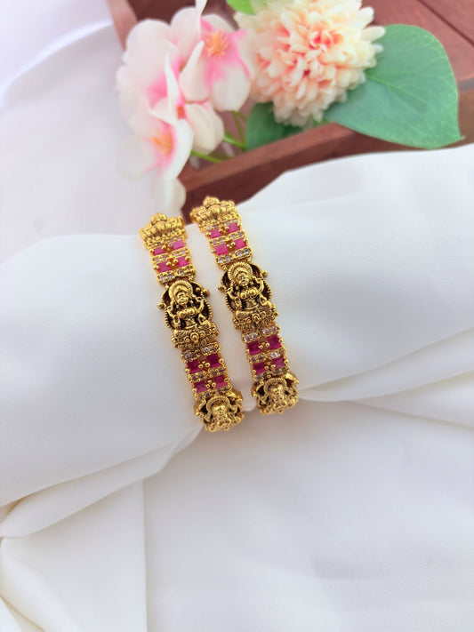 Premium matte finish lakshmi bangles adorned with ruby stones