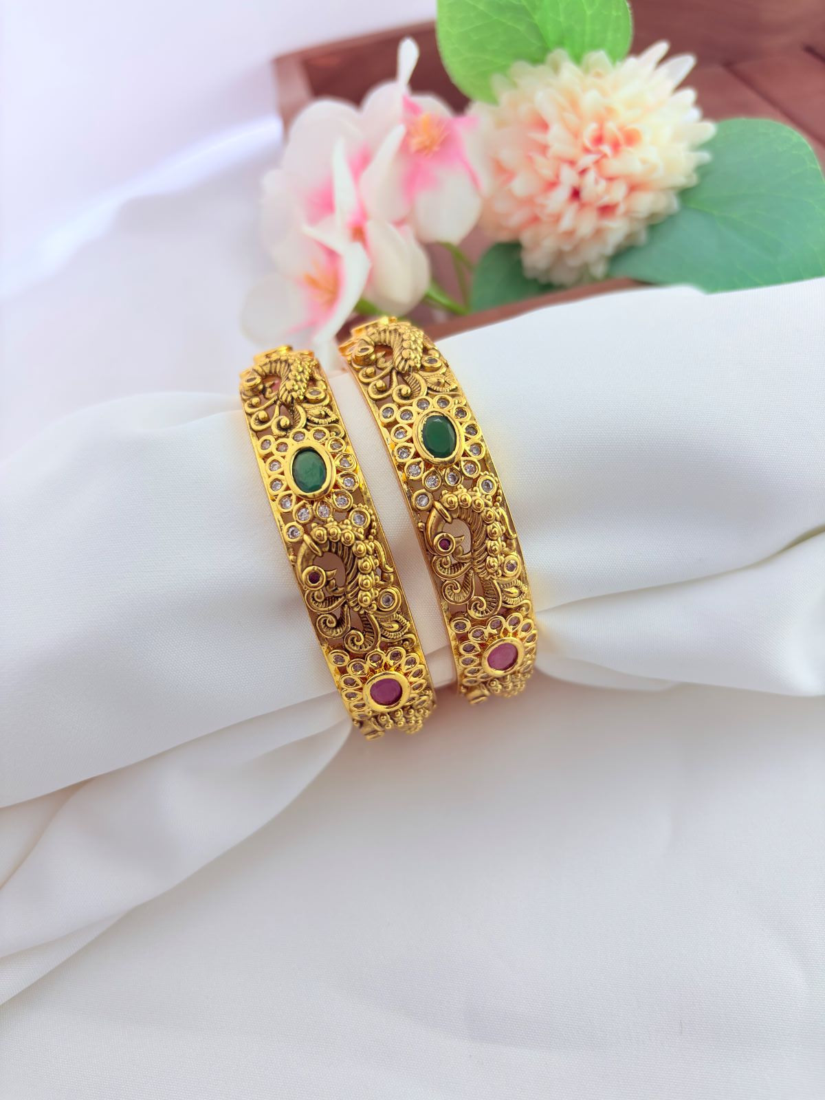 Traditional peacock design premium matte finish bangles