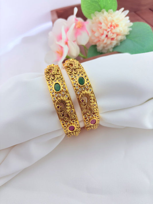 Traditional peacock design premium matte finish bangles