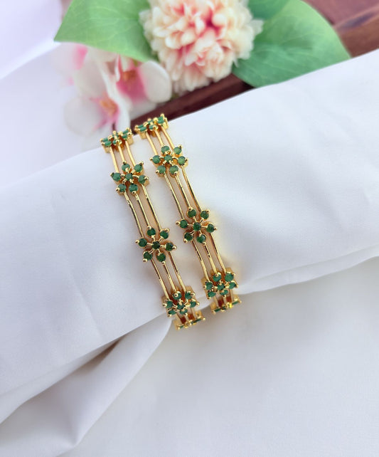 Elegant floral pattern bangles embellished with sparkling AD stones