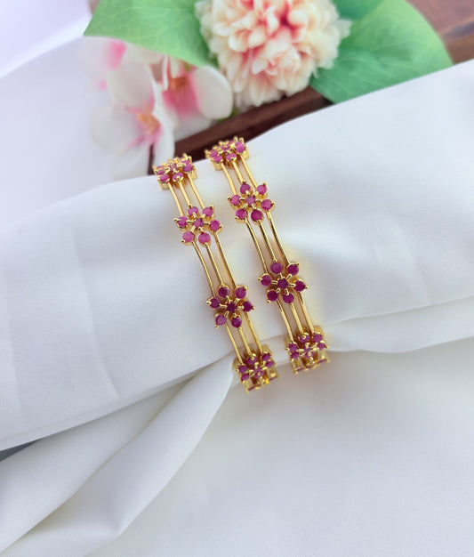 Elegant floral pattern bangles embellished with sparkling AD stones