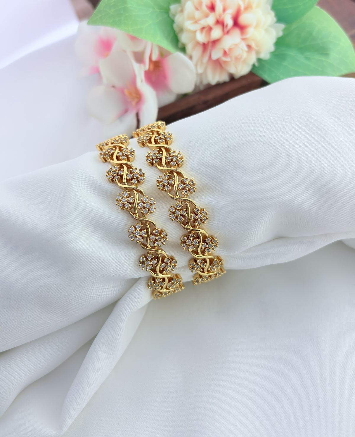 Sparkling AD stone bangles featuring intricate detailing