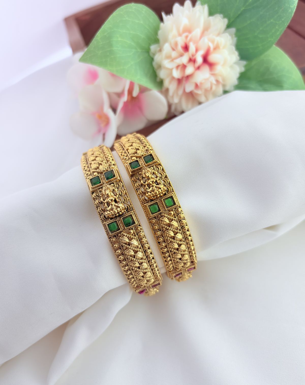 Temple inspired matte finish lakshmi bangles crafted wtih fine detailing