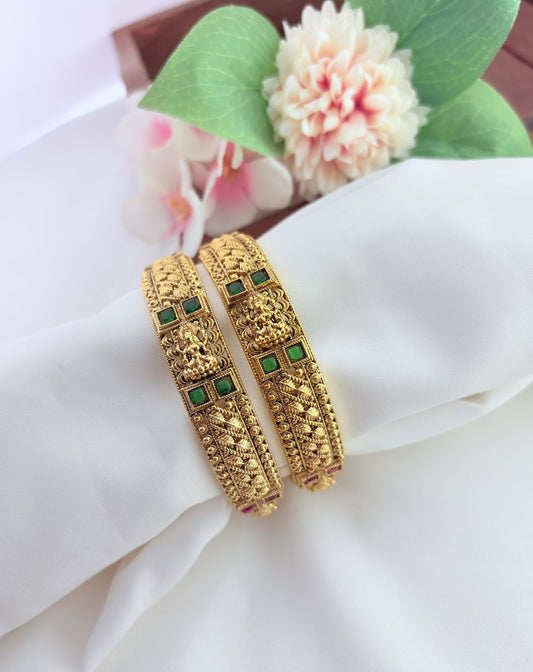 Temple inspired matte finish lakshmi bangles crafted wtih fine detailing