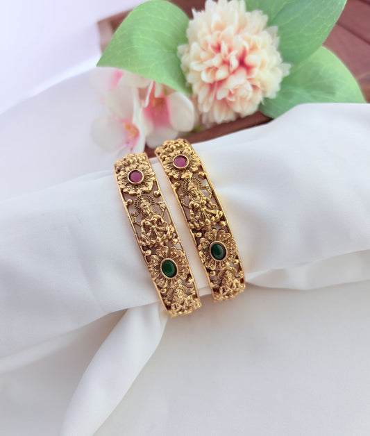Lakshmi bangles in matte detailing, making them a perfect addition to your temple jewellery collection