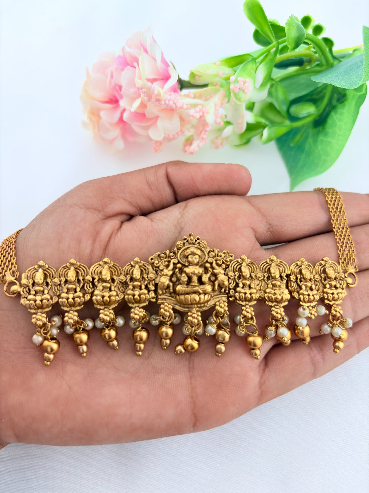 Temple inspired matte finish lakshmi choker