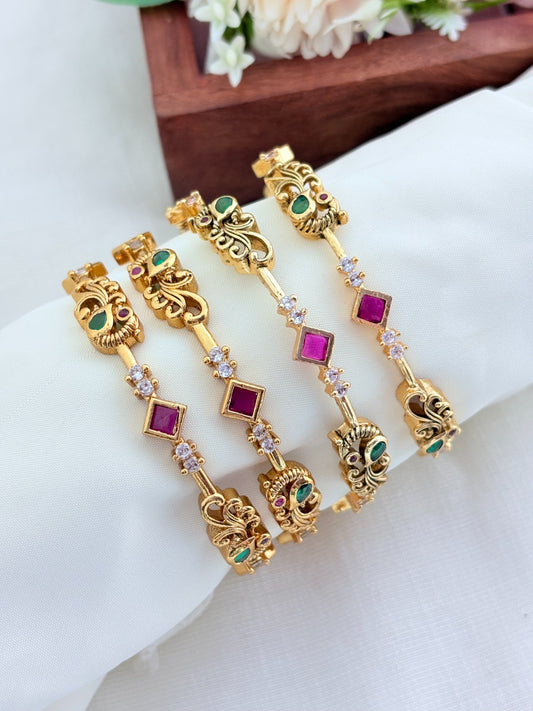 Traditional peacock design premium matte finish bangle and vibrant stone accents