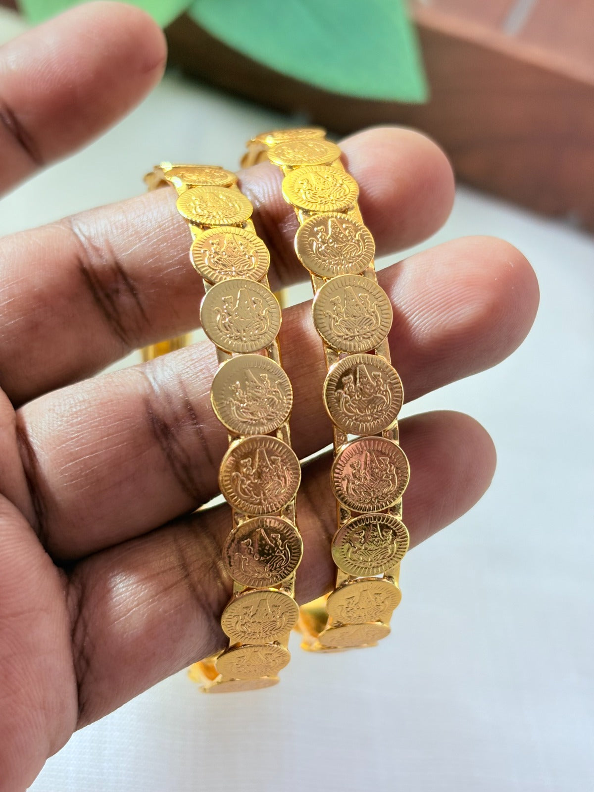 Micro gold polish lakshmi coin design bangles