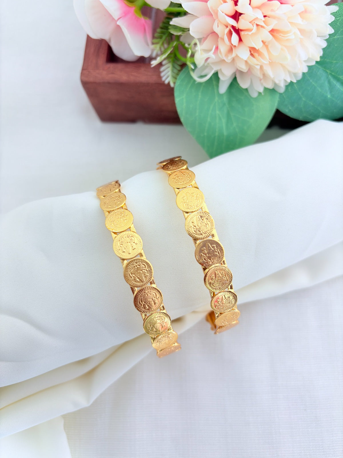 Micro gold polish lakshmi coin design bangles