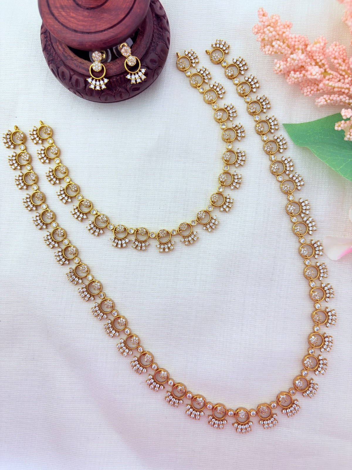 Premium matte finish combo set  and earrings crafted with classic AD stones