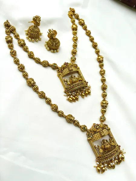 Antique Gold Temple Jewellery Set with Lakshmi Pendant Combo - NTZ504