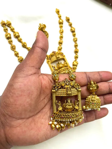 Antique Gold Temple Jewellery Set with Lakshmi Pendant Combo - NTZ504