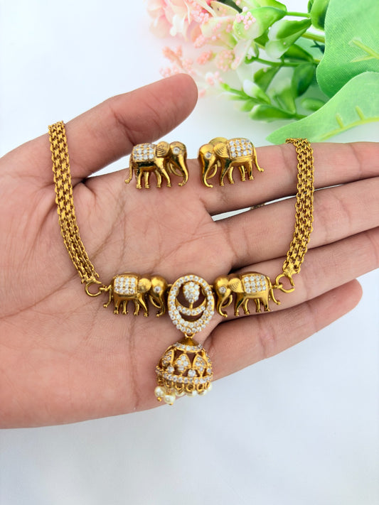 Premium matte finish Elephant motif necklace adorned with pearl drops