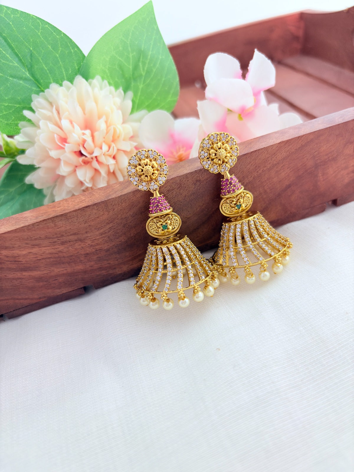 Stylish floral motif jhumka with elegant detailing