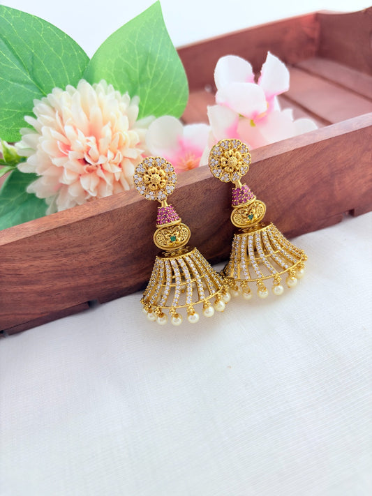 Stylish floral motif jhumka with elegant detailing