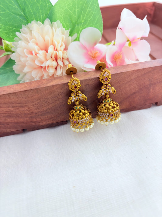 Premium matte finish jhumka with pearl drops